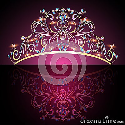 Crown tiara womens gold with precious stones Vector Illustration