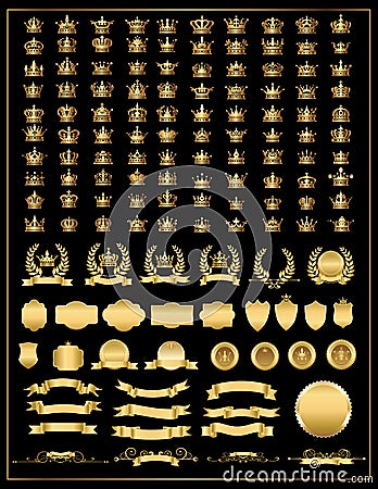 Crown, vector collection, gold Vector Illustration