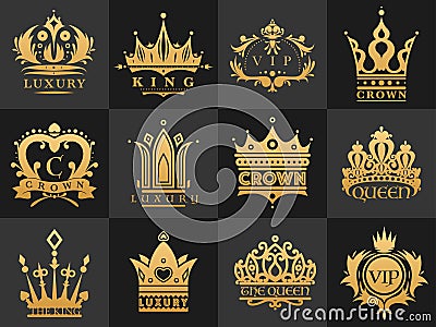 Crown vintage premium golden logo badge heraldic emblem luxury kingdomsign vector illustration. Vector Illustration