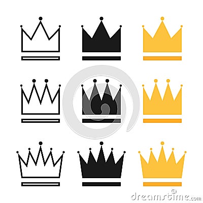 Crowns collection. Crown in different styles. Crowns isolated on white background. Crown vector icons. Vector Vector Illustration