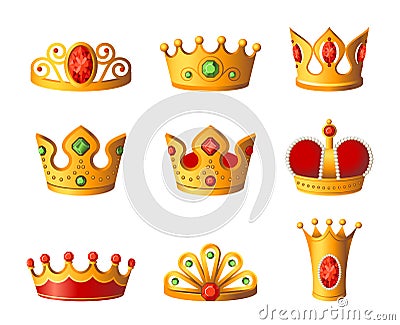 Crowns - realistic vector set of royal headgear Vector Illustration