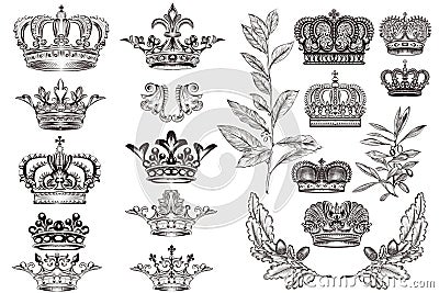 Crowns set or collection in vintage heraldic style for design Stock Photo