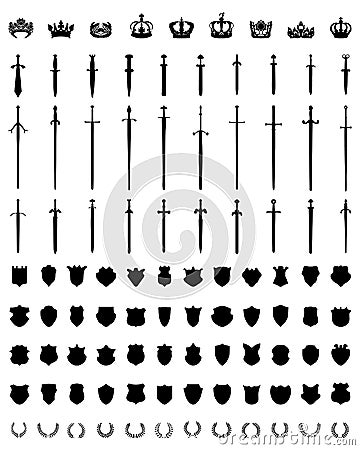 Crowns, shields, swords and wreaths Stock Photo