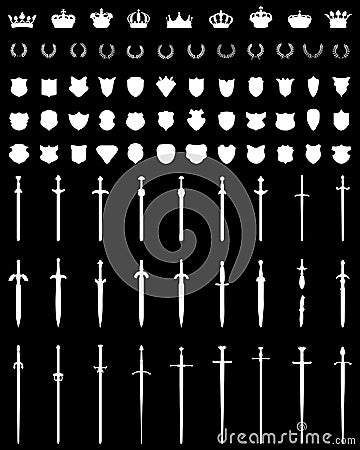 Crowns, shields, swords and wreaths Vector Illustration