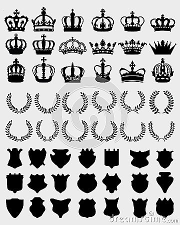 Crowns, shields, wreaths Stock Photo