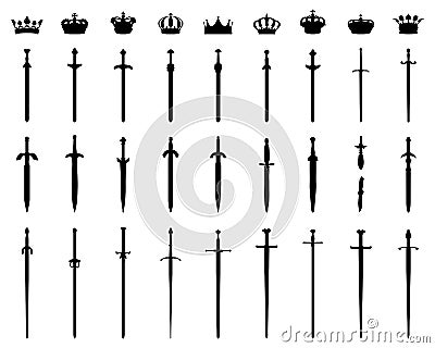 Crowns and swords Stock Photo