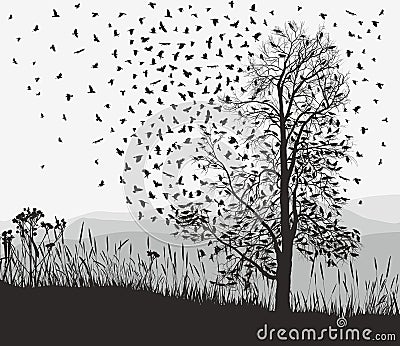 Crows in a tree chestnut Vector Illustration