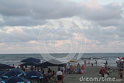 Beach people leisure blue sky Peruibe Editorial Stock Photo