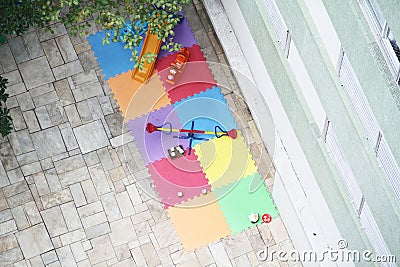 Children toys overview detail colored carpet playground Stock Photo