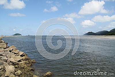 Guarau beach leisure moutain blue sky Peruibe Editorial Stock Photo