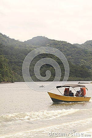 Guarau beach people leisure moutain blue sky Peruibe Editorial Stock Photo