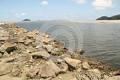 Guarau beach leisure moutain blue sky Peruibe Stock Photo