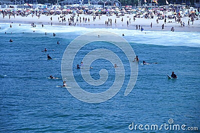People Tourists sea wave Leme BeachLeme Rio de Janeiro Brazil Editorial Stock Photo