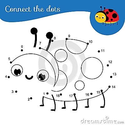 Crtoon ladybug. Connect the dots. Dot to dot by numbers activity for kids and toddlers. Children educational game Vector Illustration