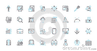 Crucial corporation linear icons set. Technology, Security, Innovation, Performance, Storage, Memory, Reliability line Vector Illustration