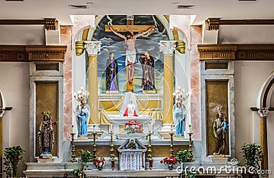 Crucifix Altar Basilica Santa Cruz Catholic Church Tuscon Arizona Stock Photo