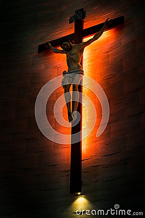 Crucifix of the Catholic Christian faith in silhouette. Stock Photo