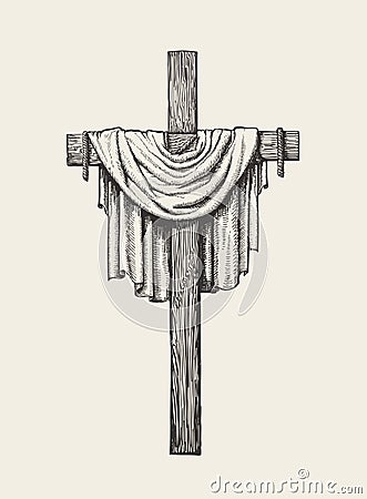 Crucifix, cross and shroud hand drawn. Religious sign. Sketch vector illustration Vector Illustration