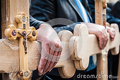 Crucifix and Hands Stock Photo