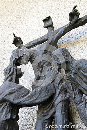 Crucifix with Mother Mary and Apostle John, Italy Stock Photo