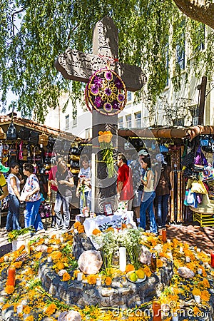 Crucifix at Nuestra Seniora de los Angeles to remember the dead persons in Olvera Street, the oldest part of Downtown Los Editorial Stock Photo