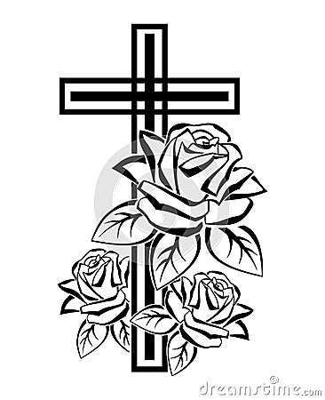 Crucifix with roses Cartoon Illustration