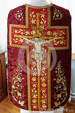 Crucifixion, detail of church vestment Editorial Stock Photo