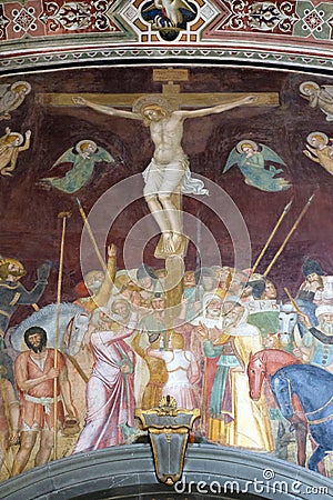 The Crucifixion, fresco in Santa Maria Novella church in Florence Stock Photo