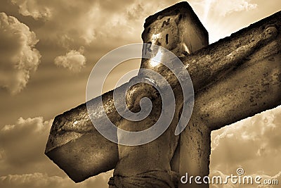 Crucifixion jesus christ statue on the sky background Stock Photo