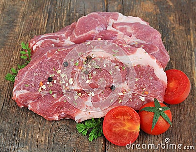 Crude meat with spice Stock Photo
