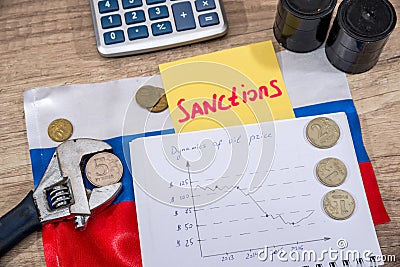 inflation ruble. russian sanctions. euro and dollar vs ruble. Stock Photo