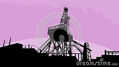 Crude Oil Refinery Processing Plant WPA Retro Cartoon Illustration