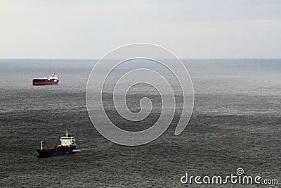 Crude oil tankers and liquefied petroleum gas. Waiting for loading in the port of Novorossiysk on the Black Sea Stock Photo