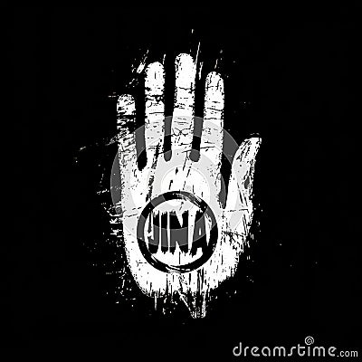 A crudely hand-drawn white and black palm the symbol of Jainism Stock Photo