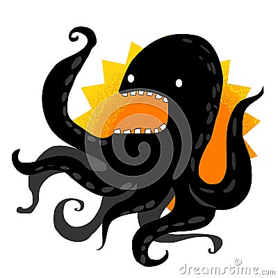 Cruel black octopus Vector Illustration