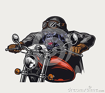 Cruel gorilla biker vintage colorful concept Vector Illustration