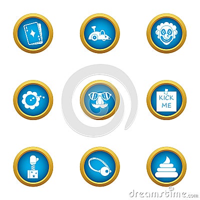 Cruel joke icons set, flat style Vector Illustration