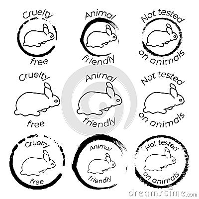 Cruelty free, Animal friendly and not tested on animals labels for cosmetic products. Vector Illustration