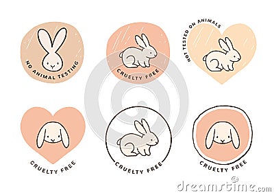 Cruelty Free, Note tested on animals hand drawn icons, logos, stamps, Organic, vegan and natural Vector Illustration