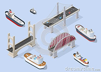 Cruise boat and naval ships Vector Illustration