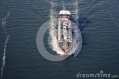 Cruise boat with people top view. Touristic ship on river Douro. Summer voyage. Cruise journey. Stock Photo