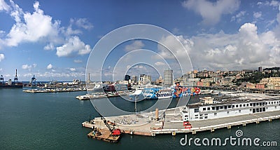 Cruise and cargo port in Genoa, Italy Editorial Stock Photo