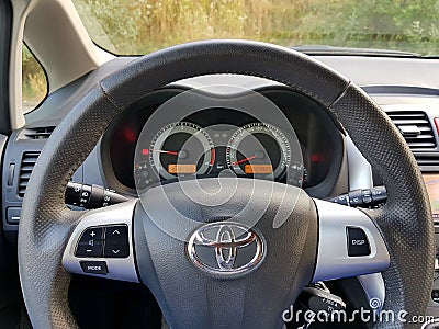 Cruise control switch of Japanese car with big navigation display Editorial Stock Photo
