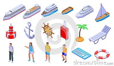 Cruise icons set, isometric style Vector Illustration