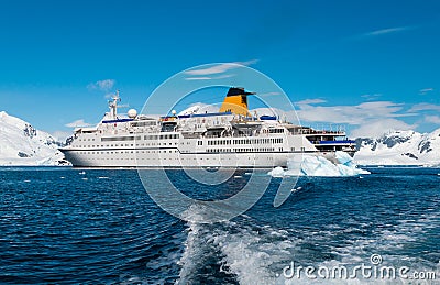 Cruise liner in Antarctica Stock Photo