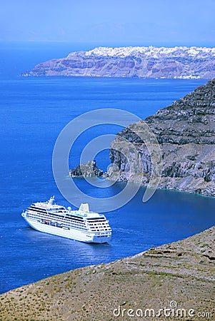 Cruise liner at Santorini Island, Greece Stock Photo
