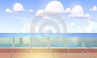 Cruise liner ship deck or quay with glass baluster Vector Illustration