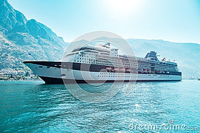 Cruise liner ship swimming at blue Adriatic sea Stock Photo