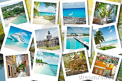 Cruise memories on polaroid photos - summer caribbean vacations Stock Photo