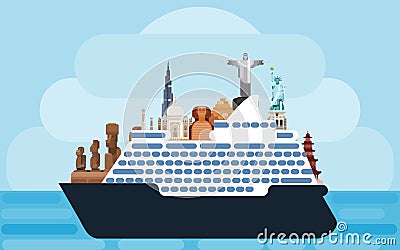 Cruise on the sea. ocean liner travel the world Vector Illustration